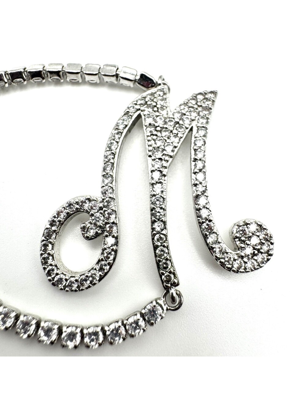 Silver Tone Rhinestone Initial M Bolo Bracelet Adjustable Slider [COPY]